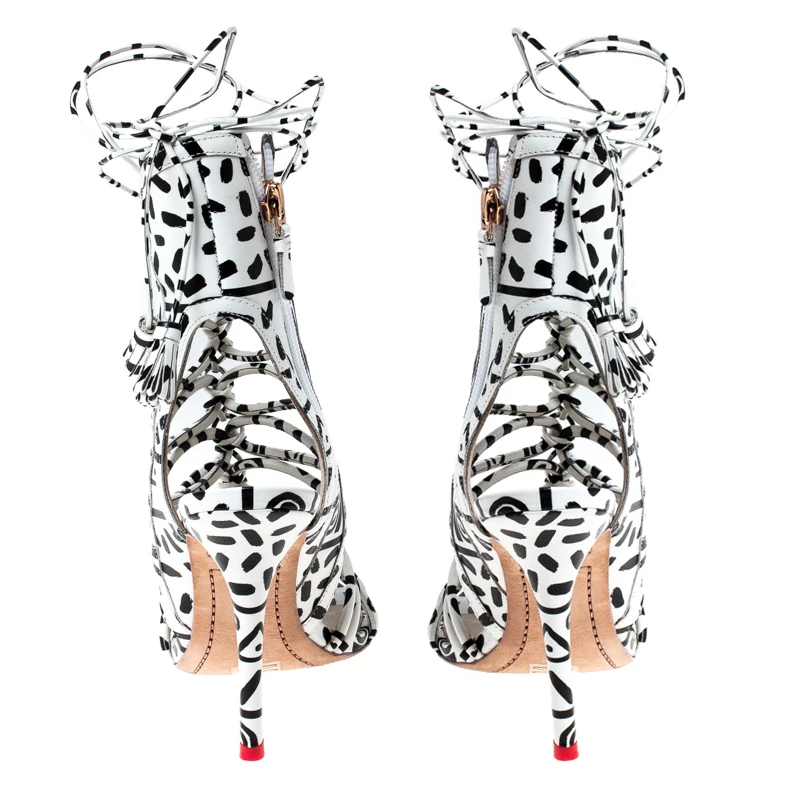 Sophia Webster Monochrome Leather Gladiator Strappy Ankle Wrap Sandals Size 38 For Women - Image 5