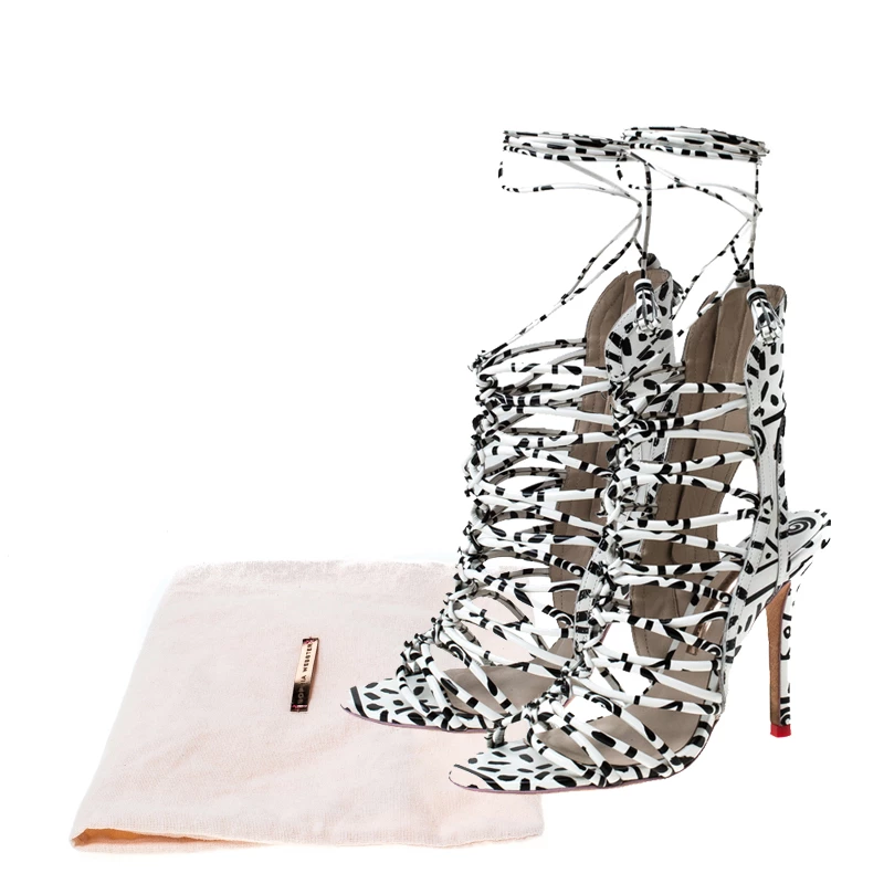 Sophia Webster Monochrome Leather Gladiator Strappy Ankle Wrap Sandals Size 38 For Women - Image 8