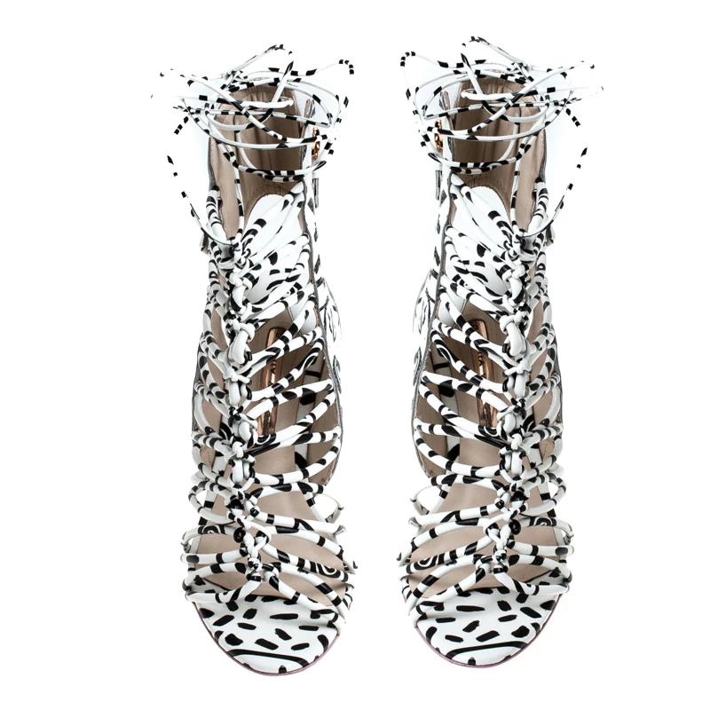 Sophia Webster Monochrome Leather Gladiator Strappy Ankle Wrap Sandals Size 38 For Women - Image 3