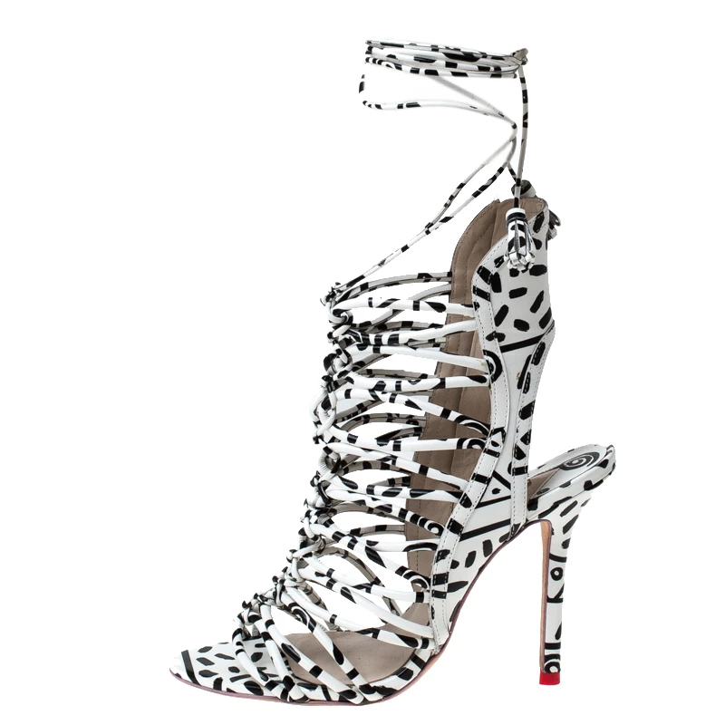 Sophia Webster Monochrome Leather Gladiator Strappy Ankle Wrap Sandals Size 38 For Women - Image 2