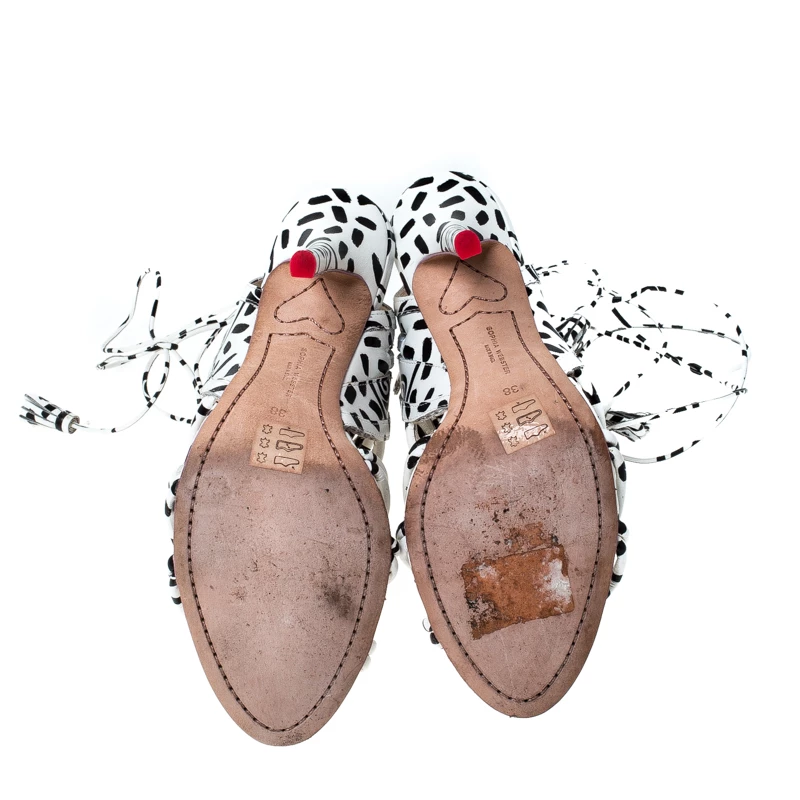 Sophia Webster Monochrome Leather Gladiator Strappy Ankle Wrap Sandals Size 38 For Women - Image 6