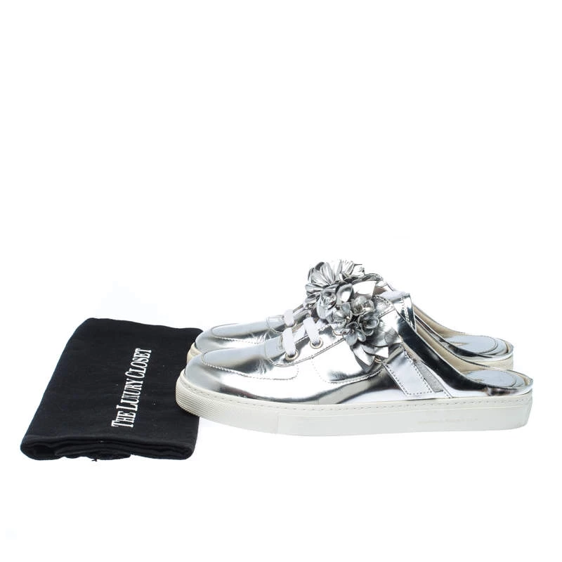 Sophia Webster Metallic Silver Foil Leather Lilico Jessie Sneaker Mules Size 39 For Women - Image 8