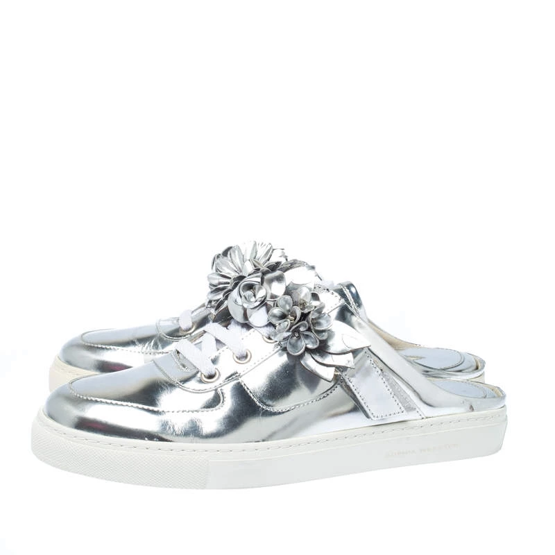 Sophia Webster Metallic Silver Foil Leather Lilico Jessie Sneaker Mules Size 39 For Women - Image 4