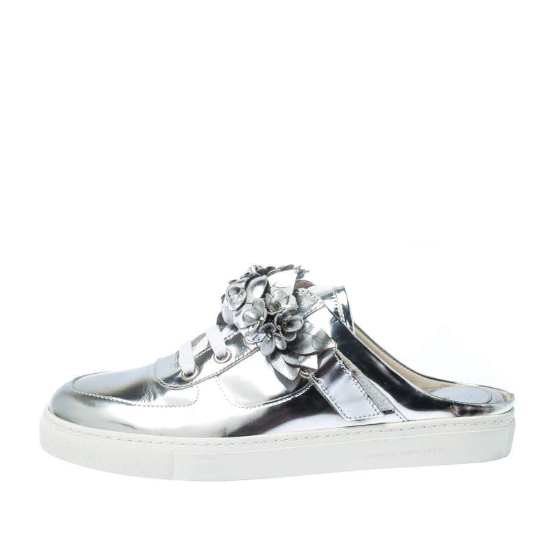 Sophia Webster Metallic Silver Foil Leather Lilico Jessie Sneaker Mules Size 39 For Women - Image 2