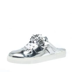 Sophia Webster Metallic Silver Foil Leather Lilico Jessie Sneaker Mules Size 39 For Women