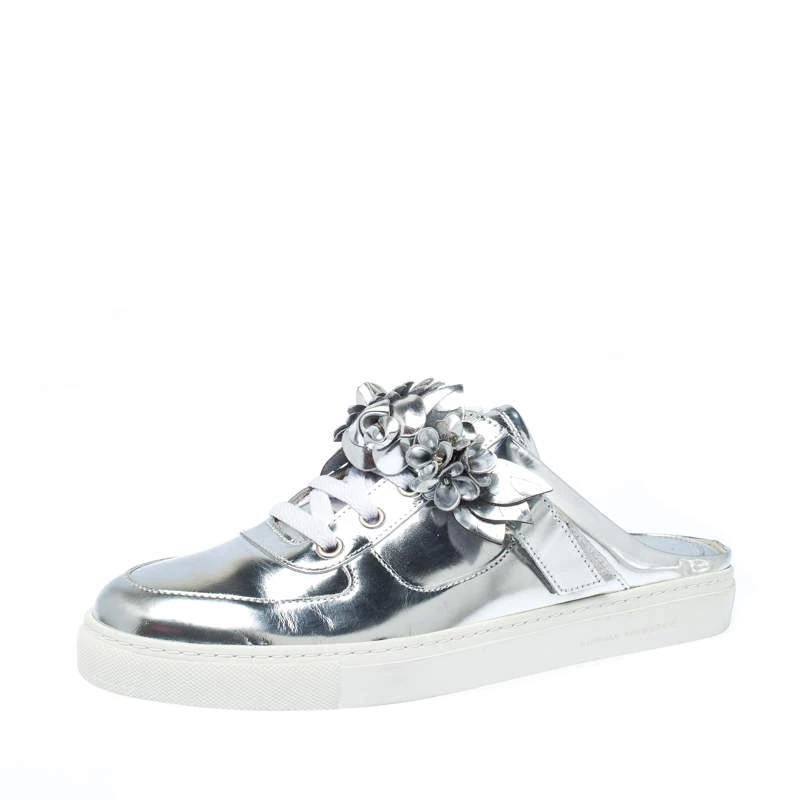 Sophia Webster Metallic Silver Foil Leather Lilico Jessie Sneaker Mules Size 39 For Women