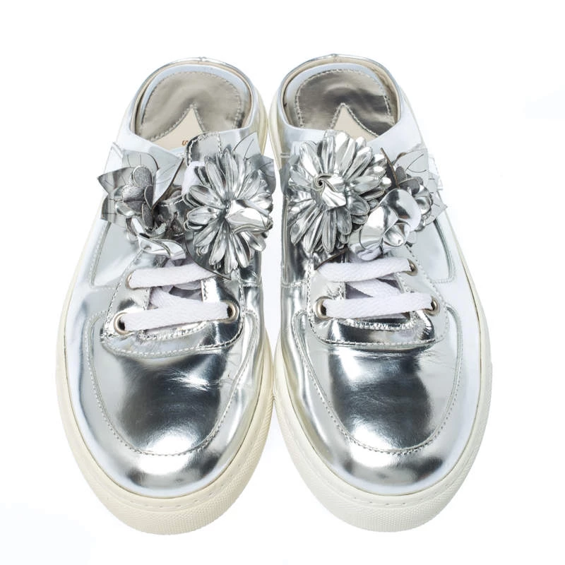 Sophia Webster Metallic Silver Foil Leather Lilico Jessie Sneaker Mules Size 39 For Women - Image 3