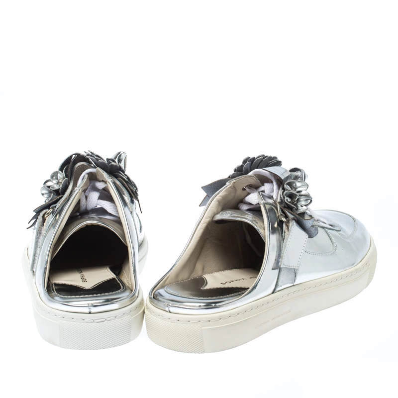 Sophia Webster Metallic Silver Foil Leather Lilico Jessie Sneaker Mules Size 39 For Women - Image 5