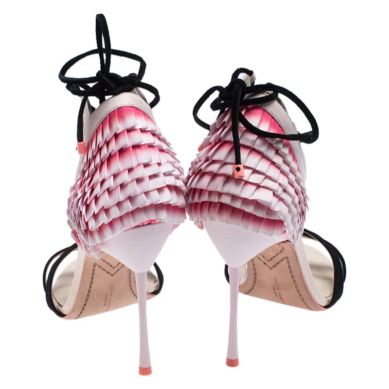 Sophia Webster Multicolor Fabric Suede Leather Flamingo Frill Ankle Wrap Sandals Size 40 For Women - Image 5