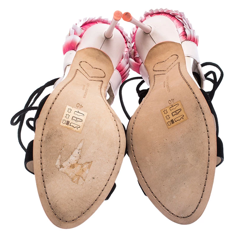 Sophia Webster Multicolor Fabric Suede Leather Flamingo Frill Ankle Wrap Sandals Size 40 For Women - Image 6
