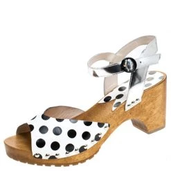 Sophia Webster Monochrome Polka Dot Leather Ava Ankle Strap Sandals Size 40 For Women