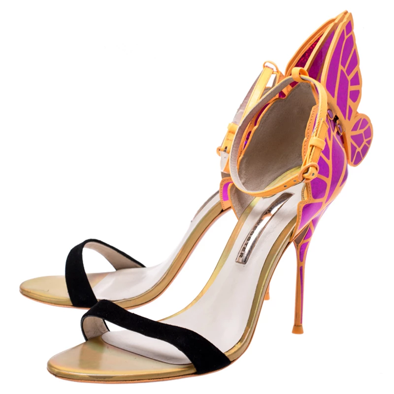 Sophia Webster Black Suede And Fuchsia Leather Chiara Butterfly Open Toe Sandals Size 41.5 For Women - Image 4