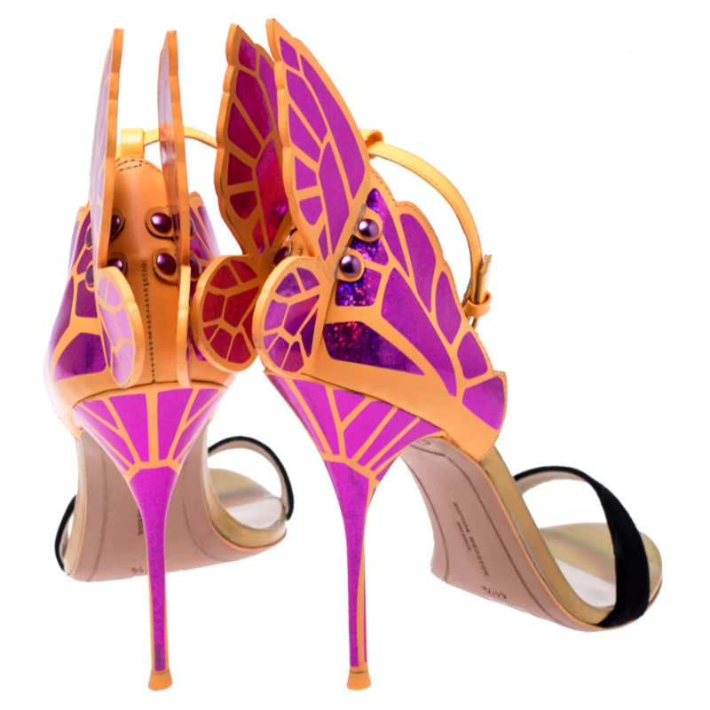 Sophia Webster Black Suede And Fuchsia Leather Chiara Butterfly Open Toe Sandals Size 41.5 For Women - Image 5