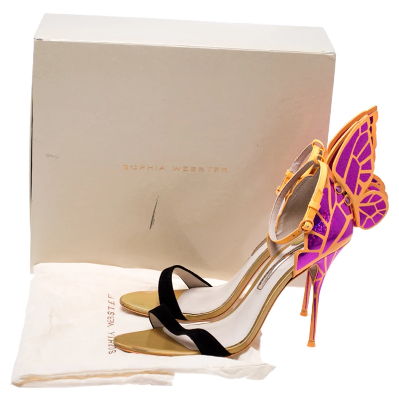 Sophia Webster Black Suede And Fuchsia Leather Chiara Butterfly Open Toe Sandals Size 41.5 For Women - Image 8