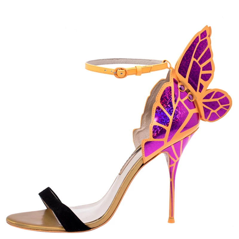 Sophia Webster Black Suede And Fuchsia Leather Chiara Butterfly Open Toe Sandals Size 41.5 For Women - Image 2