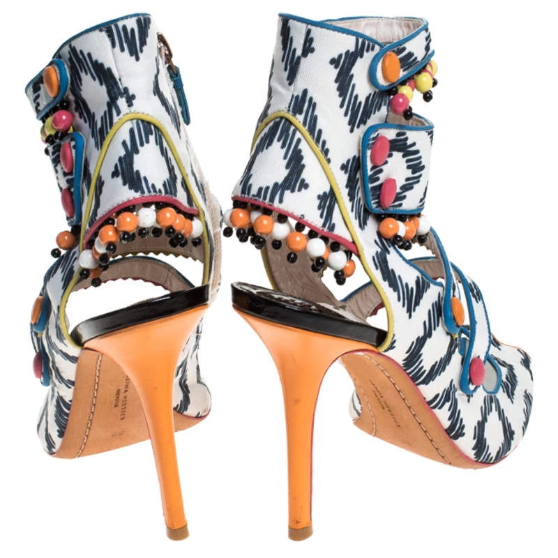 Sophia Webster Multicolor Strappy Leather Beaded Caged Sandals Size 39 For Women - Image 5