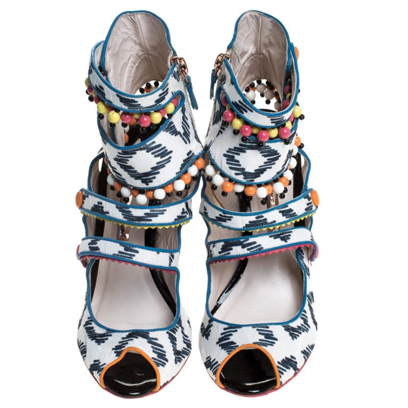 Sophia Webster Multicolor Strappy Leather Beaded Caged Sandals Size 39 For Women - Image 3