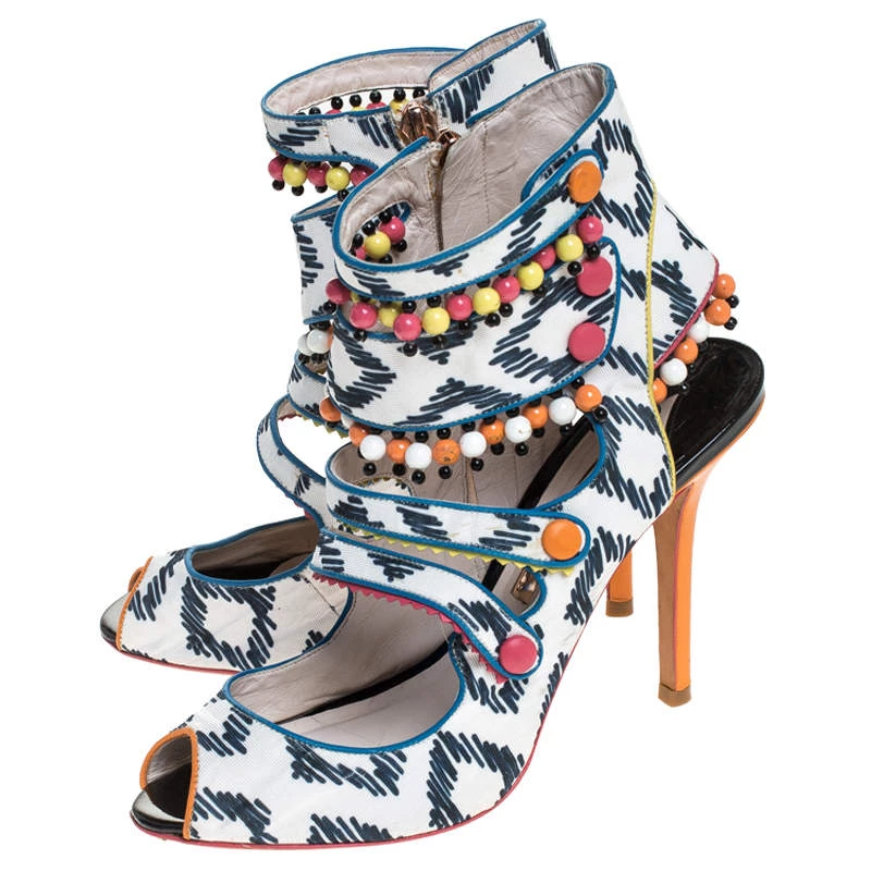 Sophia Webster Multicolor Strappy Leather Beaded Caged Sandals Size 39 For Women - Image 4