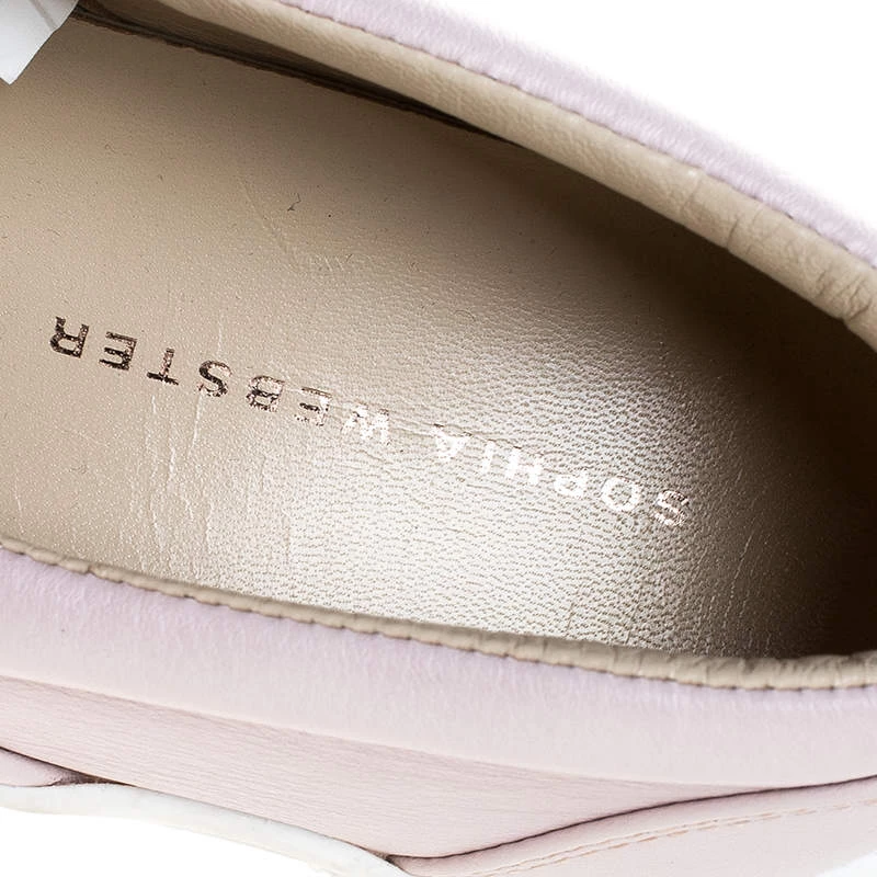 Sophia Webster Pink Leather And Fur Embellished Bow Slip On Sneakers Size 37 For Women - Image 7