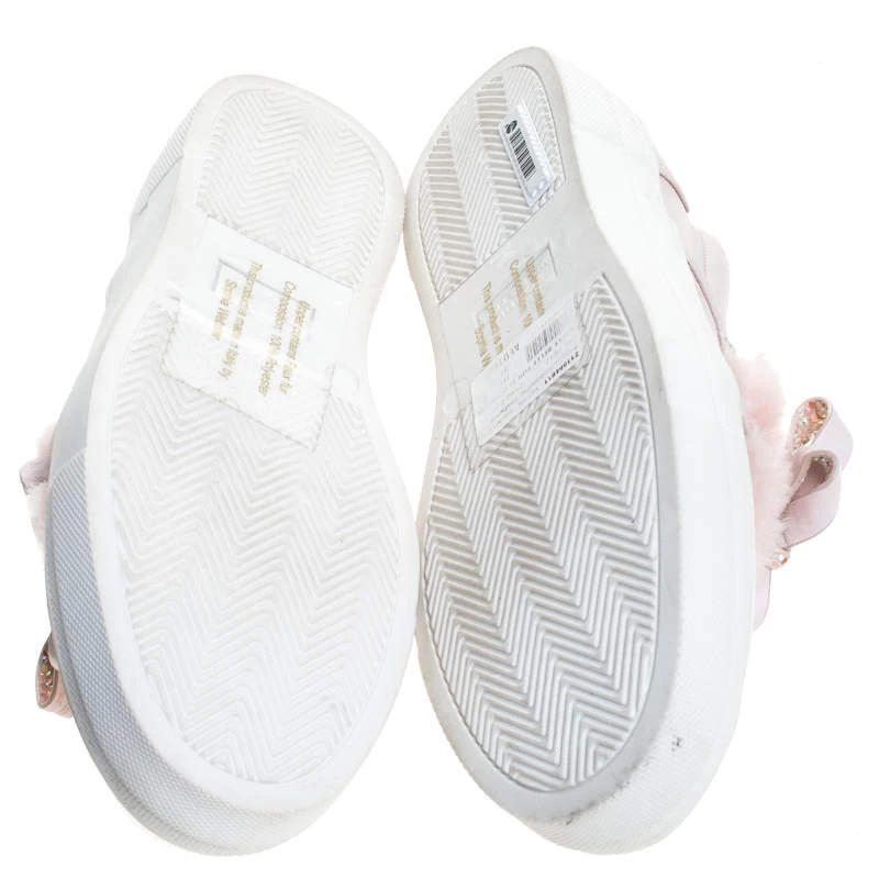 Sophia Webster Pink Leather And Fur Embellished Bow Slip On Sneakers Size 37 For Women - Image 6