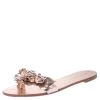 Sophia Webster Metallic Rose Gold Leather Lilico Floral Embellished Flat Slides Size 39 For Women