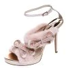 Sophia Webster Pink Faux Fur And Leather Bella Bow Embellished Ankle Strap Sandals Size 40 For Women