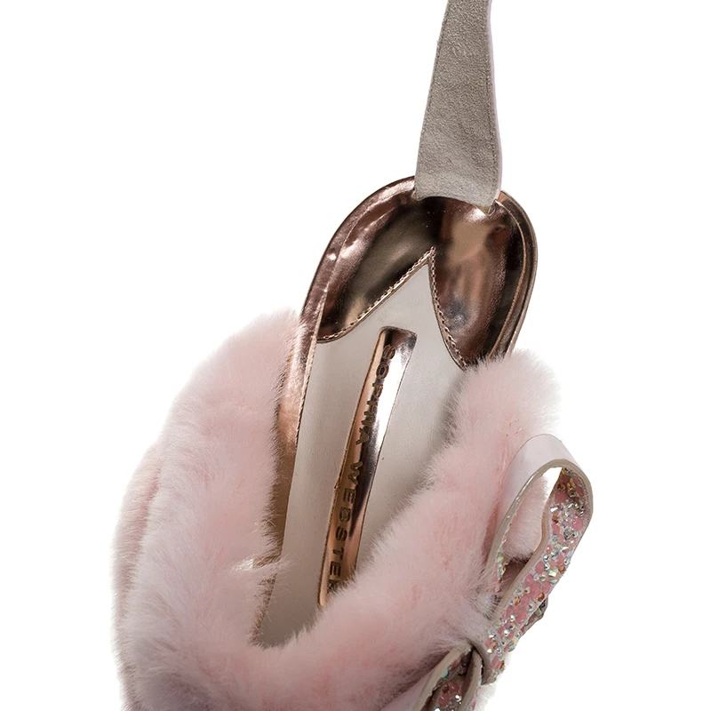 Sophia Webster Pink Faux Fur And Leather Bella Bow Embellished Ankle Strap Sandals Size 40 For Women - Image 7