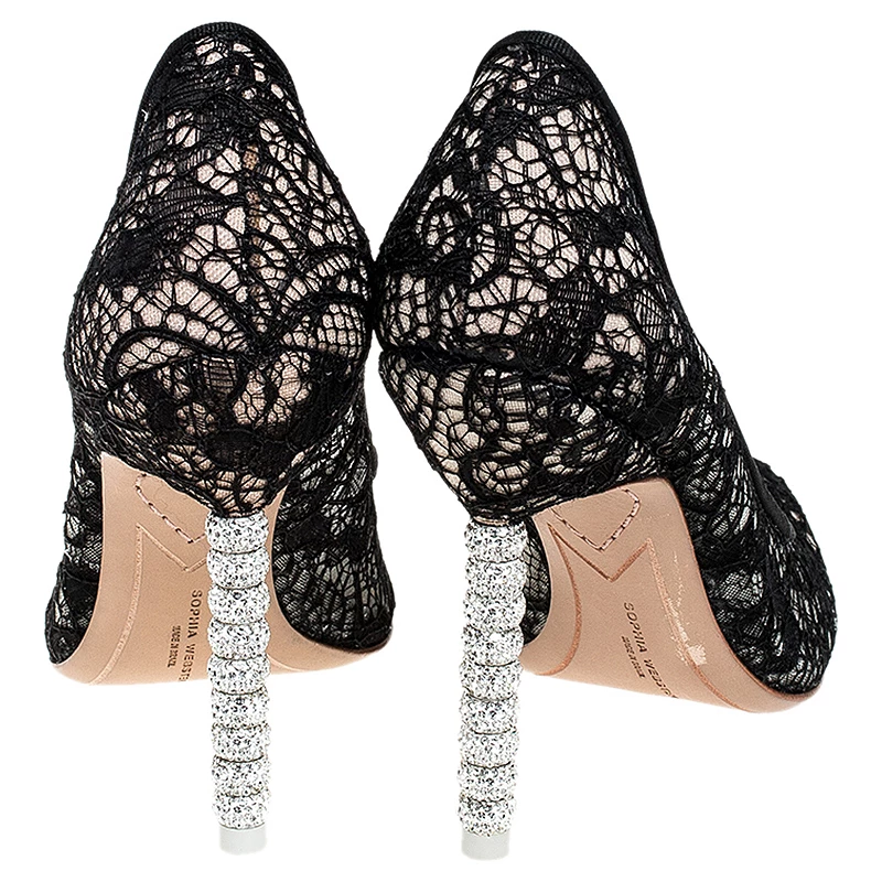 Sophia Webster Black Lace Coco Crystal Pointed Toe Pumps Size 36 For Women - Image 5