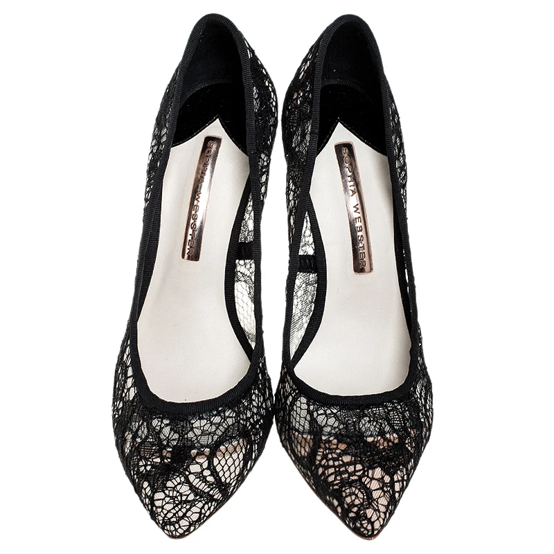 Sophia Webster Black Lace Coco Crystal Pointed Toe Pumps Size 36 For Women - Image 3