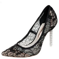 Sophia Webster Black Lace Coco Crystal Pointed Toe Pumps Size 36 For Women