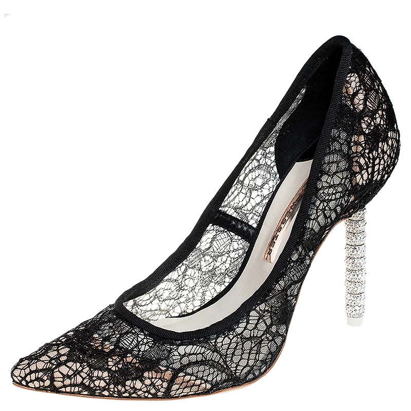 Sophia Webster Black Lace Coco Crystal Pointed Toe Pumps Size 36 For Women