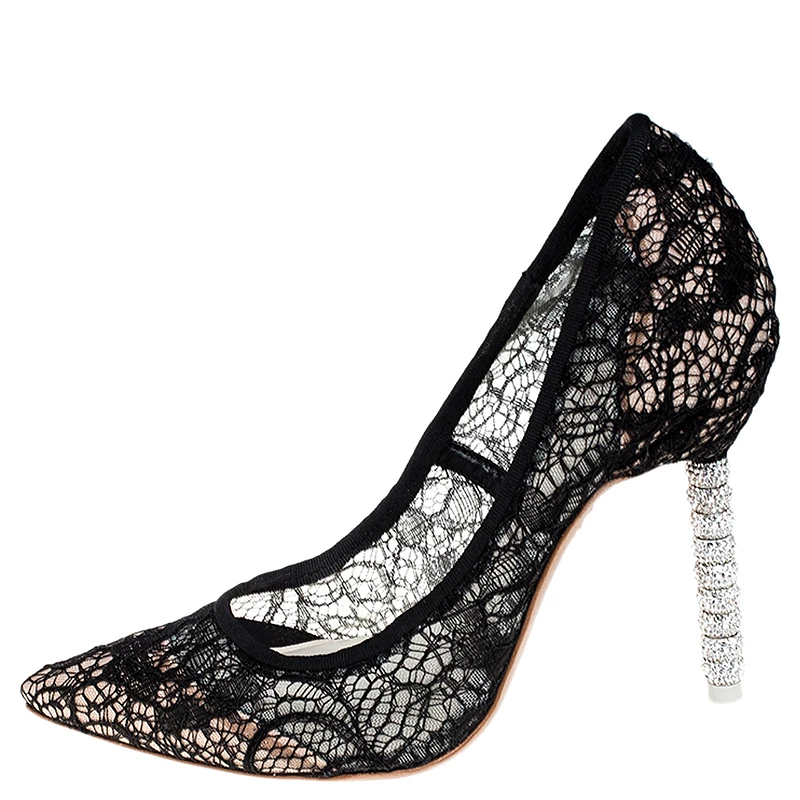 Sophia Webster Black Lace Coco Crystal Pointed Toe Pumps Size 36 For Women - Image 2
