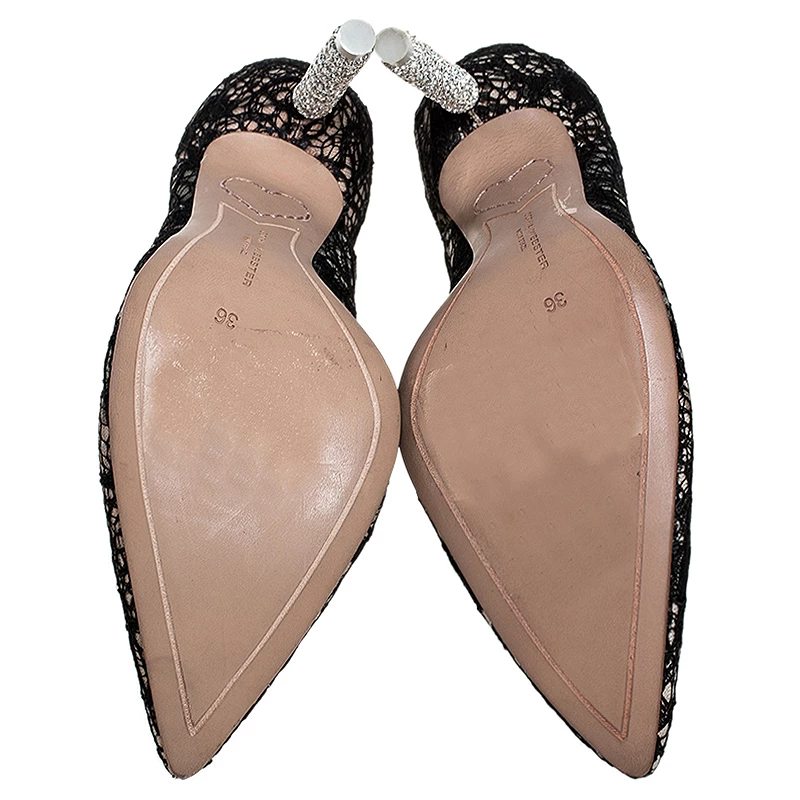 Sophia Webster Black Lace Coco Crystal Pointed Toe Pumps Size 36 For Women - Image 6