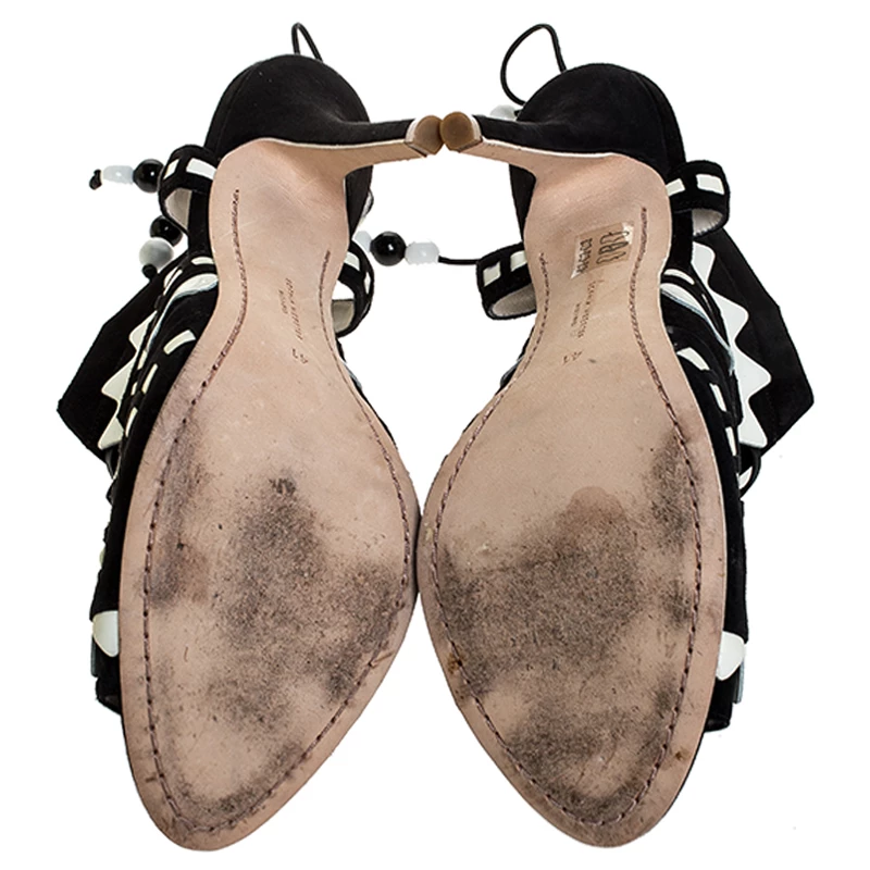 Sophia Webster Black/White Suede And Leather Riko Cut Out Sandals Size 41 For Women - Image 6