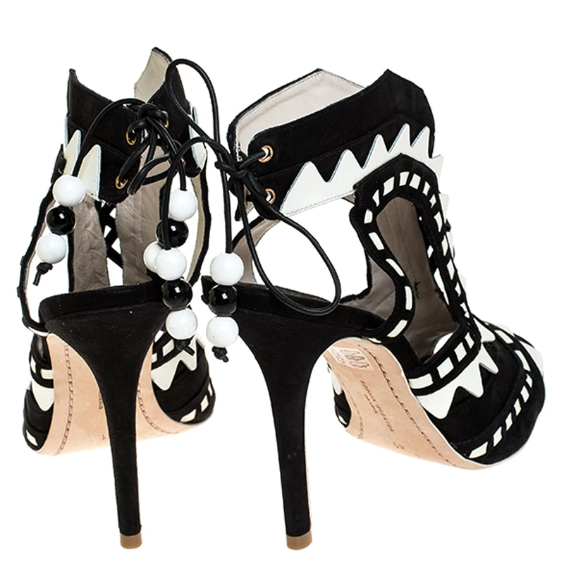 Sophia Webster Black/White Suede And Leather Riko Cut Out Sandals Size 41 For Women - Image 5