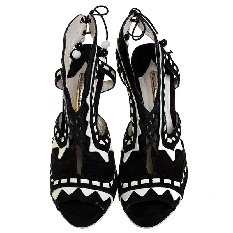 Sophia Webster Black/White Suede And Leather Riko Cut Out Sandals Size 41 For Women - Image 3