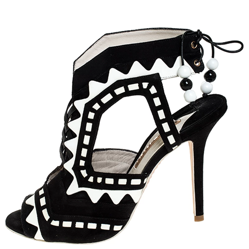 Sophia Webster Black/White Suede And Leather Riko Cut Out Sandals Size 41 For Women - Image 2