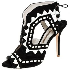 Sophia Webster Black/White Suede And Leather Riko Cut Out Sandals Size 41 For Women