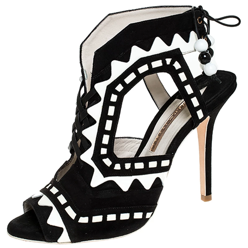 Sophia Webster Black/White Suede And Leather Riko Cut Out Sandals Size 41 For Women