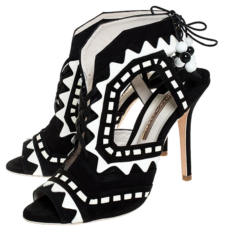 Sophia Webster Black/White Suede And Leather Riko Cut Out Sandals Size 41 For Women - Image 4