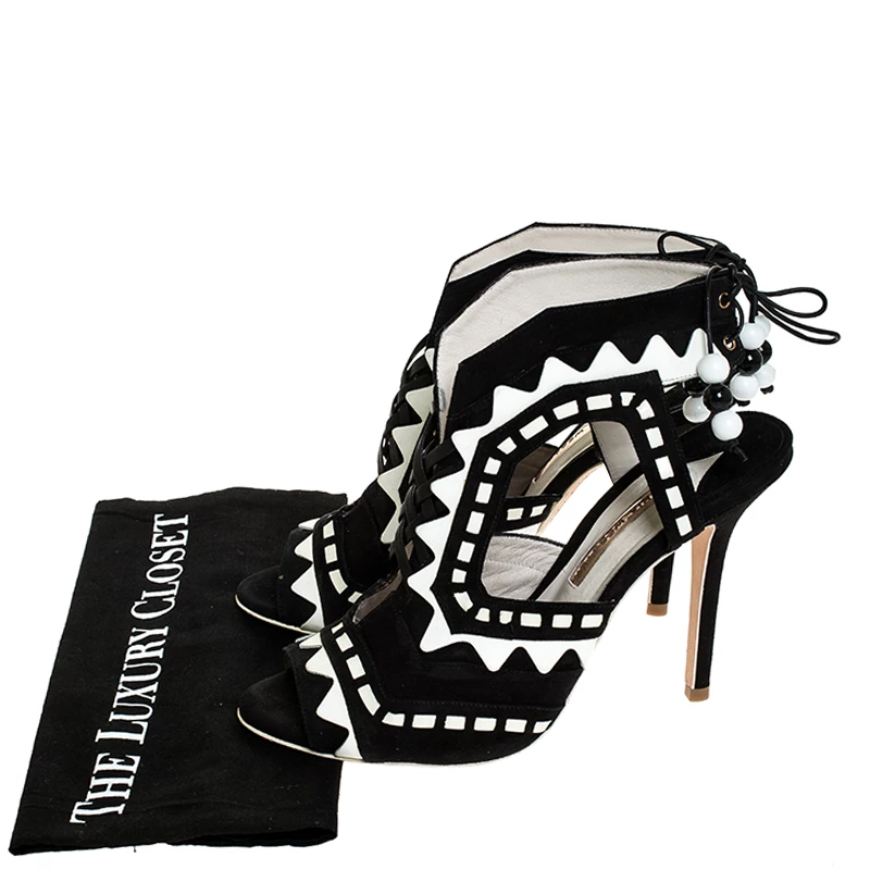 Sophia Webster Black/White Suede And Leather Riko Cut Out Sandals Size 41 For Women - Image 8