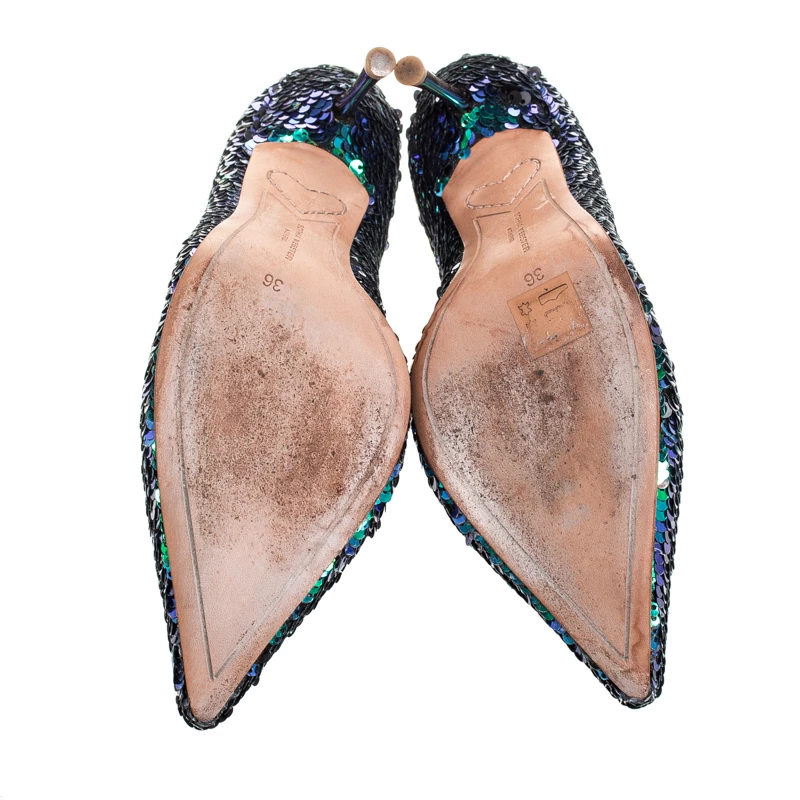 Sophia Webster Blue Sequin Fabric Coco Pumps Size 36 For Women - Image 6