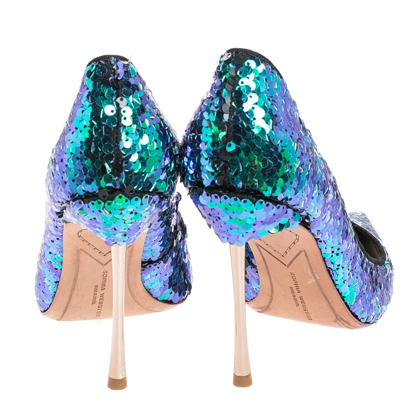 Sophia Webster Blue Sequin Fabric Coco Pumps Size 36 For Women - Image 5