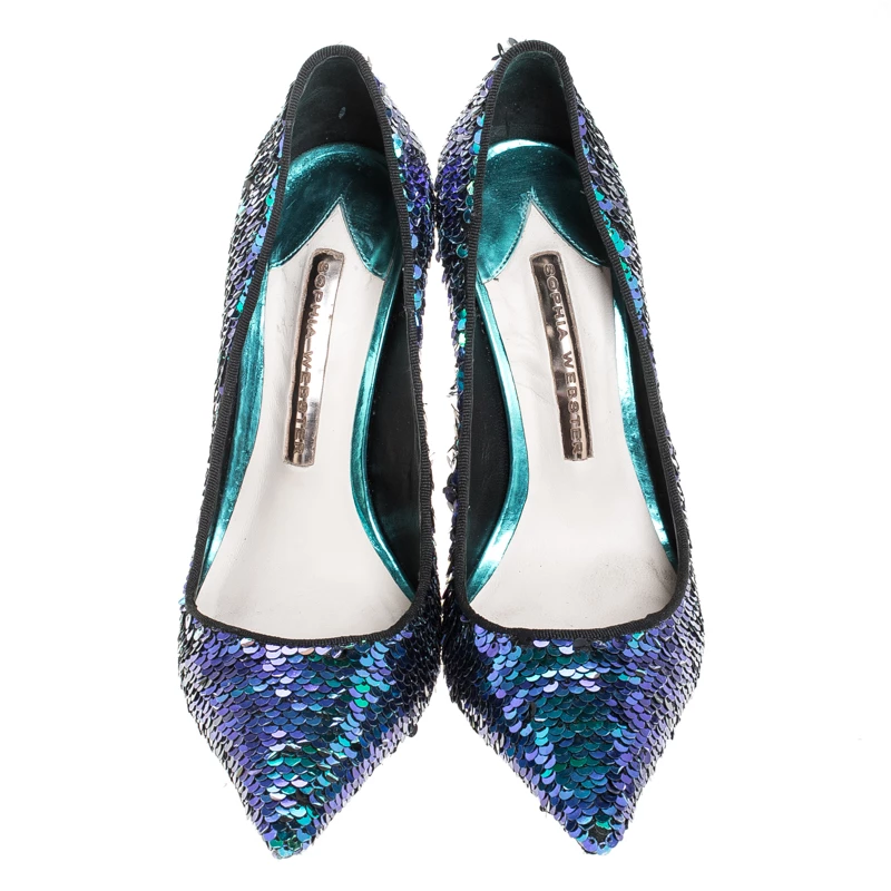 Sophia Webster Blue Sequin Fabric Coco Pumps Size 36 For Women - Image 3