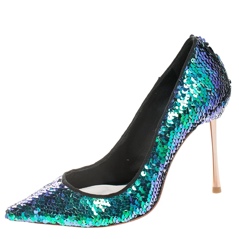 Sophia Webster Blue Sequin Fabric Coco Pumps Size 36 For Women - Image 2