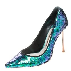 Sophia Webster Blue Sequin Fabric Coco Pumps Size 36 For Women