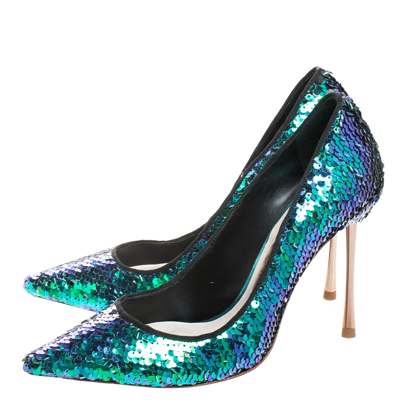 Sophia Webster Blue Sequin Fabric Coco Pumps Size 36 For Women - Image 4