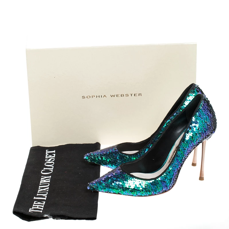 Sophia Webster Blue Sequin Fabric Coco Pumps Size 36 For Women - Image 8