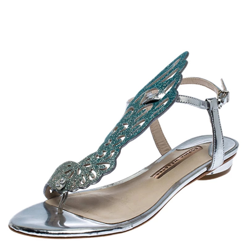 Sophia Webster Blue Ombre Glitter Leather Seraphina Angel Wing Flats Size 36.5 For Women