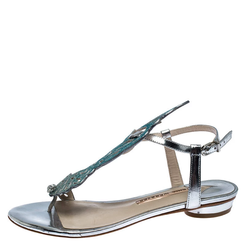 Sophia Webster Blue Ombre Glitter Leather Seraphina Angel Wing Flats Size 36.5 For Women - Image 2